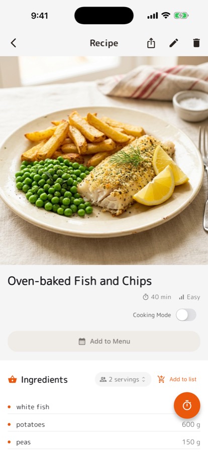 A saved recipe in Repimame