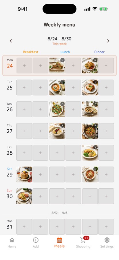 A week of meals planned in Repimame